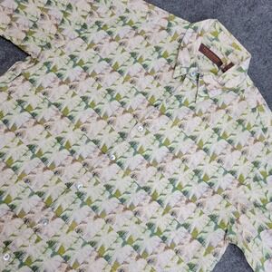 Tori Richard Shirt Mens Medium Palm Tree Print Green USA Made Hawaiian Aloha